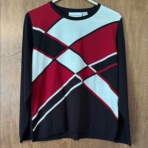 NWT Alfred Dunner Red and Black Crewneck Sweater with Geometric Design